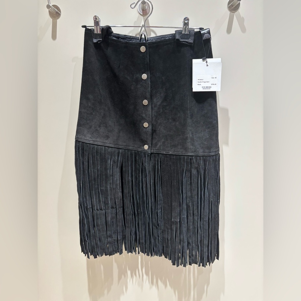 NWT Smythe Suede Black Fringe Skirt